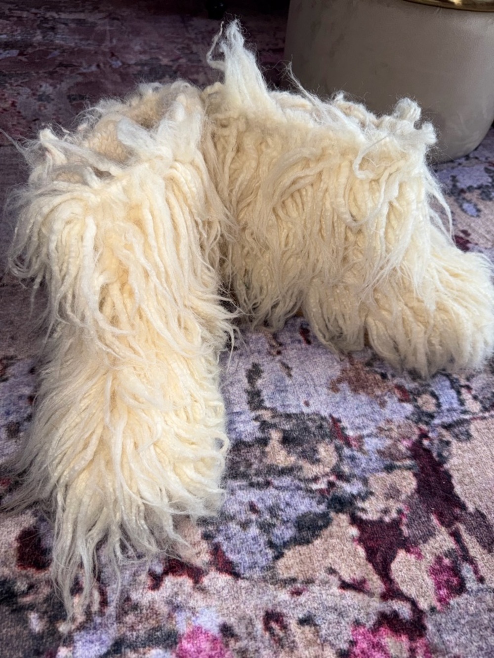 Jeffrey Campbell Cream Faux Fur Fluffy Mid Calf Boots Size 7.5